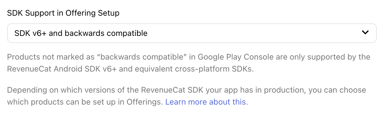 Google app setting: SDK support in offering setup